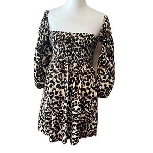 Socialite beautiful leopard print off the shoulder mini dress gathered bodice